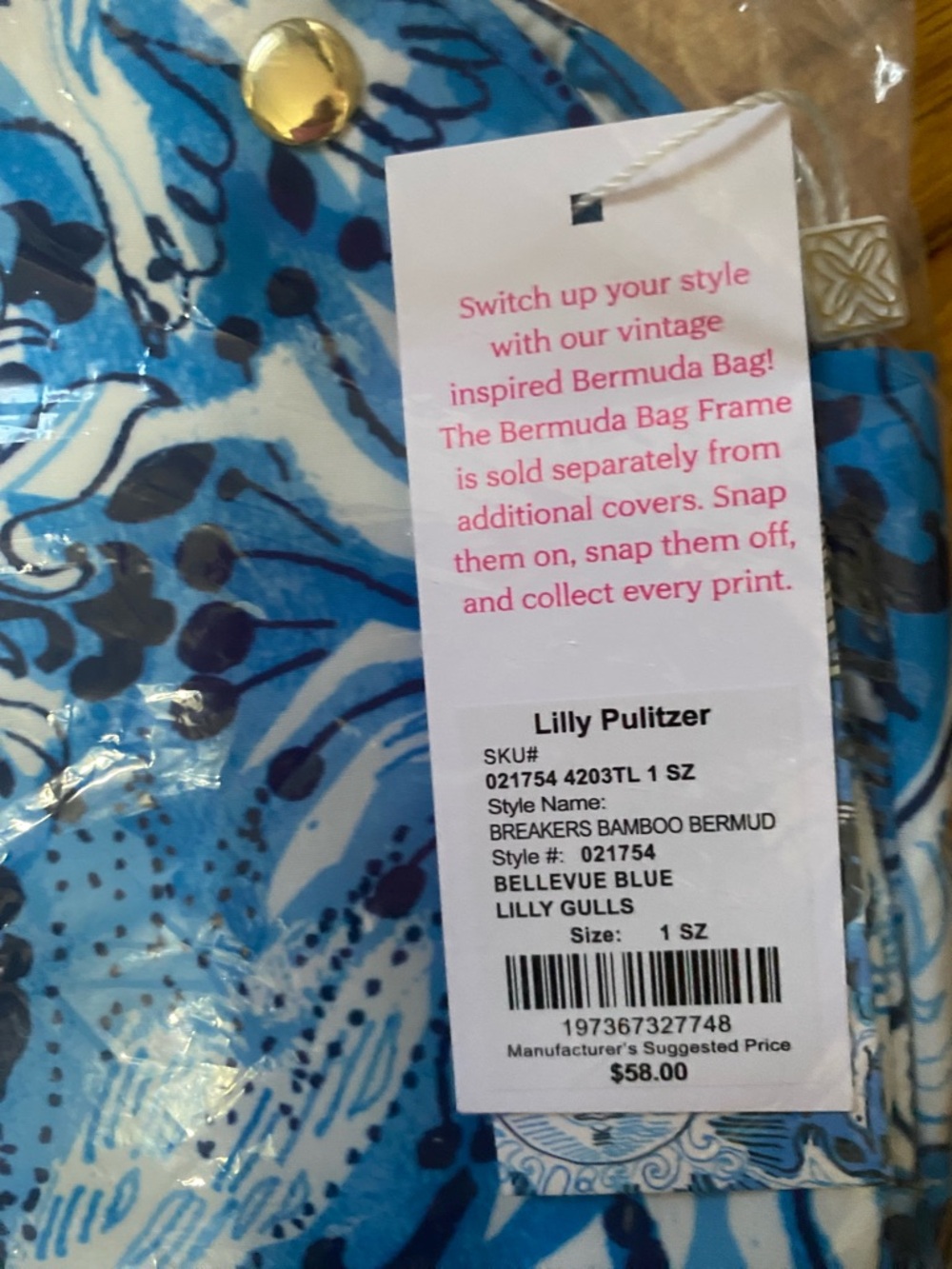 Lilly Pulitzer Breakers Bamboo Bag Cover  Bellevue Blue. Lilly Gulls - Picture 3 of 3